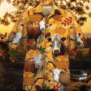 Hereford Cattle Lovers Orange Nature Hawaiian Shirt